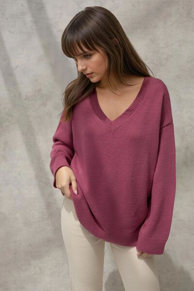 Thick Knitted V-Neck Sweater