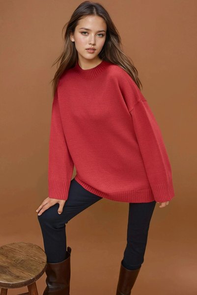 Thick Crew Neck Long Hip Covering Sweater