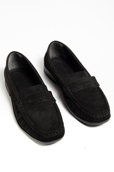 Women's Black Suede Thermo Non-Slip Sole Loafer Oxford Women's Shoes