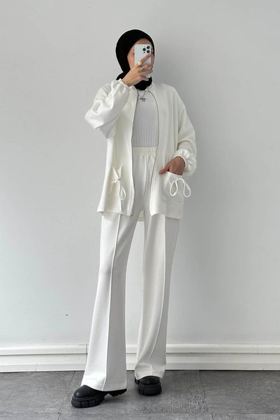 Double Suit with Pockets and Piping, White