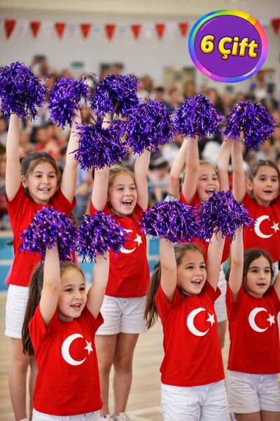 PomPom метални сјајни темно виолетови навивачки пом-поми со рачка издржливи лесни 6 пара