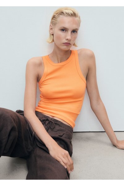 Halter Neckline Ribbed Blouse