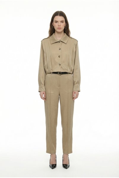 Belted High Waist Balloon Pants Beige