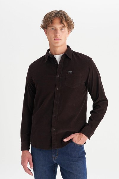 100% Cotton Regular Fit Classic Collar Velvet Shirt with Pockets