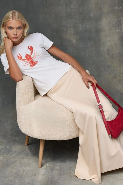 Women's Crew Neck Short Sleeve Front Printed Cotton T-Shirt