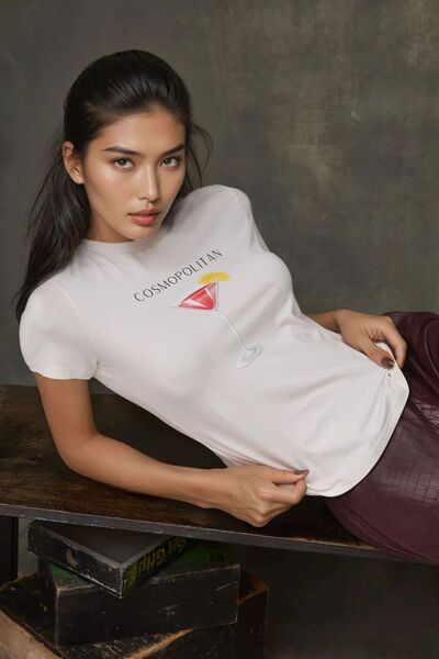 Women's Crew Neck Short Sleeve Front Printed Cotton T-Shirt