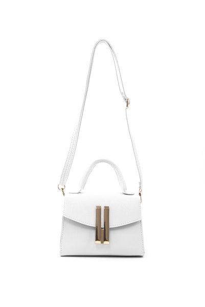 Wrinkled Textured White Shk288 Faux Leather, Single Compartment, Adjustable Strap, Hand, Arm and Shoulder Bag