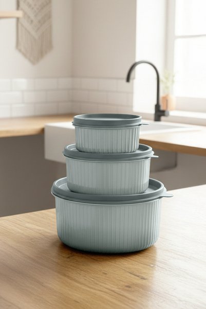 3-Piece Round Storage Container Set (1X300-1X600-1X1500Mll) Microwave and Freezer Compatible