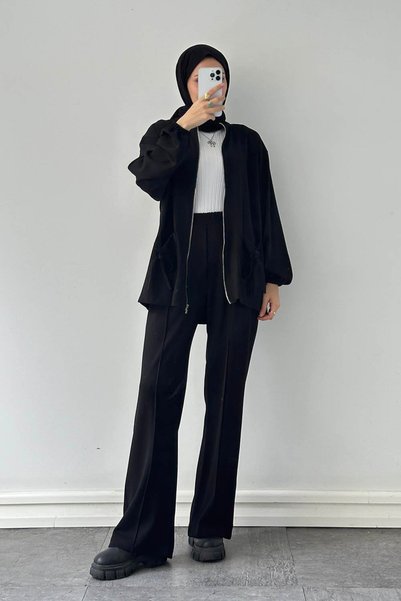 Double Suit with Pockets in Black
