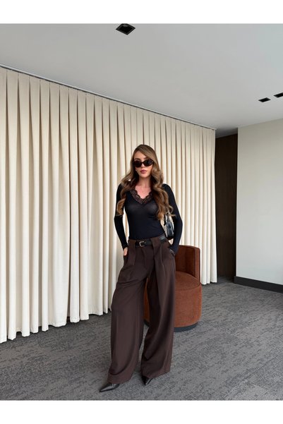 Brown Belted Design Trousers - 251032