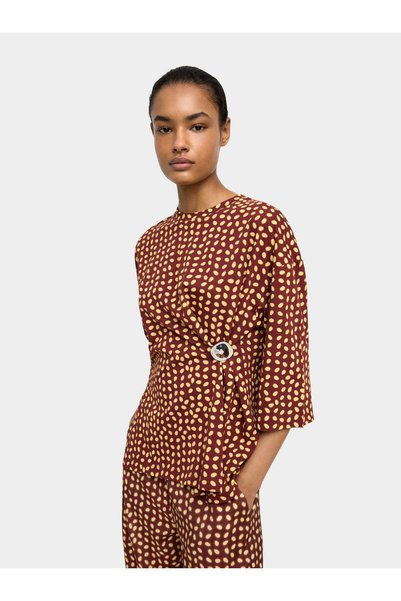 100% Cotton Draped Detailed Printed Blouse