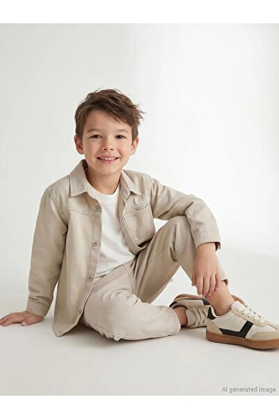 LCW Kids сива маица за момчиња, габардин кошула и панталони