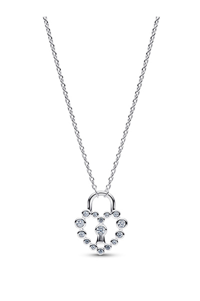 Sparkling Heart Lock Pendant Necklace