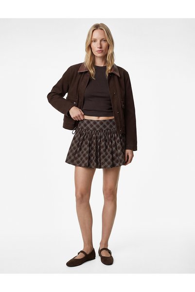 Mini Plaid Balloon Skirt with Side Tie Detail Shorts