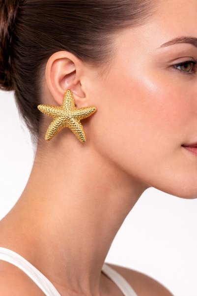 Women's Yellow Steel Starfish Stud Earrings