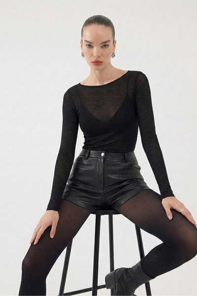 Kayık Yaka Ultra Soft Nikki Cashmere Blouse Black