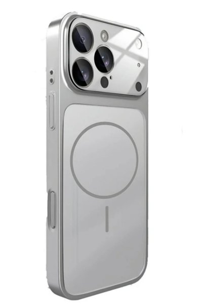 iPhone 15 Pro Compatible 17 Pro Look Converter Case with Camera Protection and Magsafe Support Silver