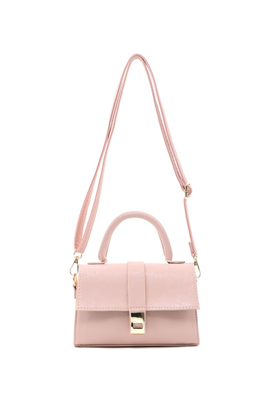 Wrinkled Textured Pink Shk308 Faux Leather Single Compartment, Hand, Arm and Shoulder Bag with Snap Fasteners