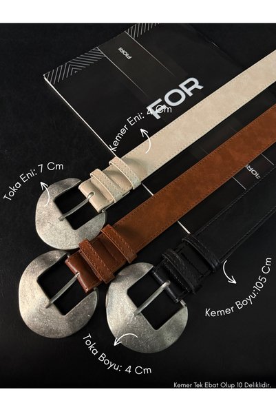 3-Pack Faux Leather Oval Buckle Women's Trouser Belt, Jacket Belt, Shirt Belt, Dress Belt