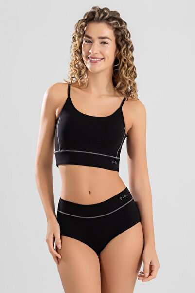 Женски B-Fit памучен сет од бюстие и гаќички со ликра 6900 црн