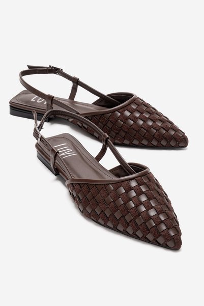 Chanda Brown Knitted Detailed Pointed Toe Women's Sandals