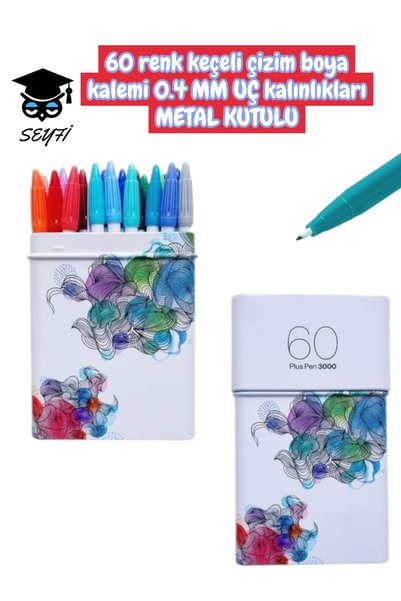 Monami 60 Colors Felt-Tip Drawing Paint Marker 0.4 mm Nib Thicknesses Metal Boxed