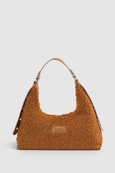Women's Tan Faux Fur Woven Baguette Bag 205