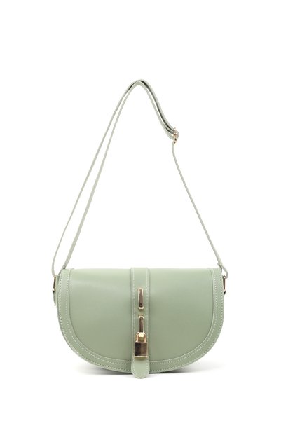 Mint Green Shk92 Faux Leather Single Compartment Snap Fastener Hand, Arm and Shoulder Bag with Lock Detail