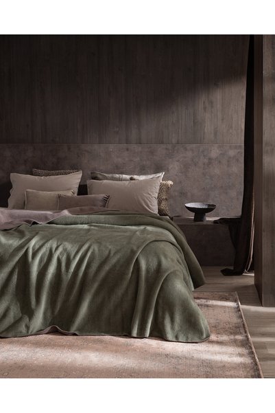 Caureo Double Jacquard Cotton Blanket - Khaki/Mink