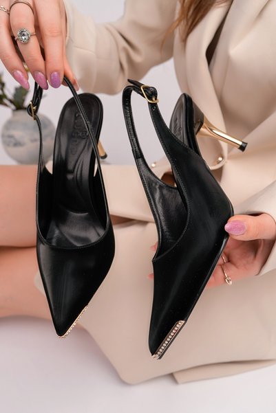 STARLYN Pointed Toe Stone Detail Open Back Women's Heeled Shoes
