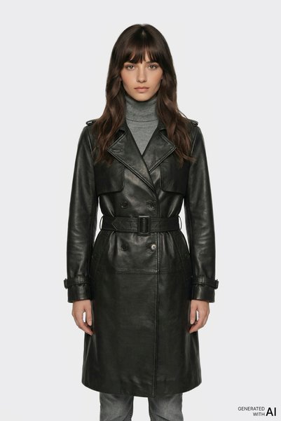 Black Women's Leather Trench Coat