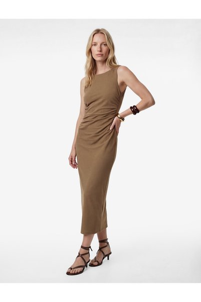 Draped Round Neck Strap Midi Dress