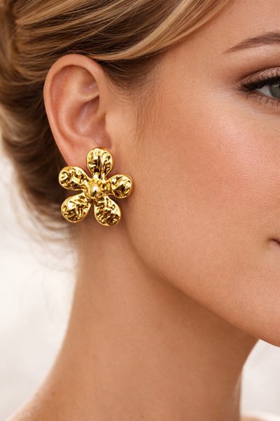 Bohemian Flower Shaped Gold Stud Earrings