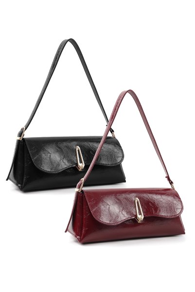 Wrinkled Textured Black/Wrinkled Textured Burgundy Shk305 Set Faux Leather, 2-Piece Hand, Arm, and Shoulder Bag