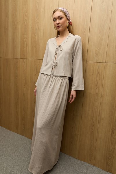 2-Piece Set with Tie-Front Top and Elastic Waist Skirt
