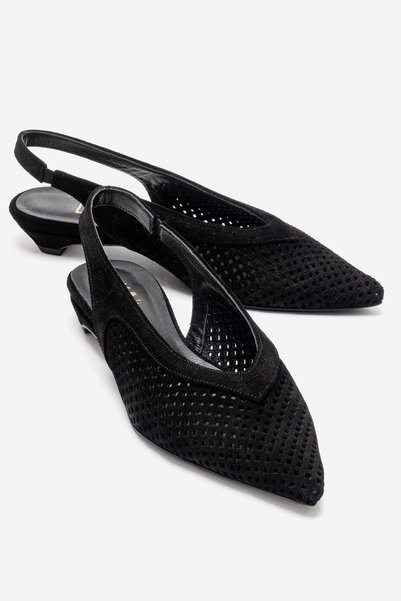 Lieve Black Suede Genuine Leather Women's Low Heel Shoes
