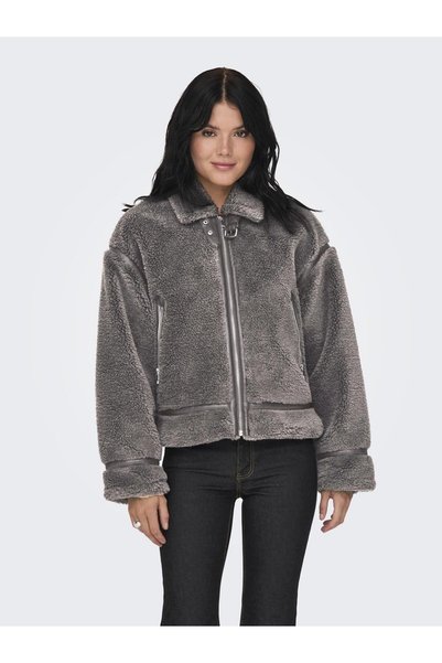 Women's Onlmichelle High Collar Teddy Gray Jacket - 15326006