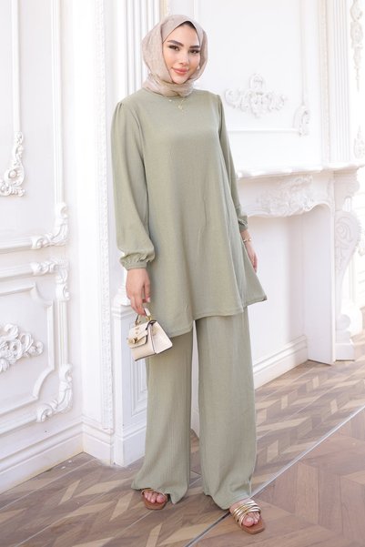Çağla Crinkle Tunic and Pants Set