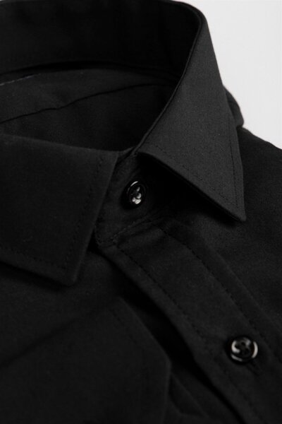 Large Size Long Sleeve Easy-Iron Plain Men's Black Shirt