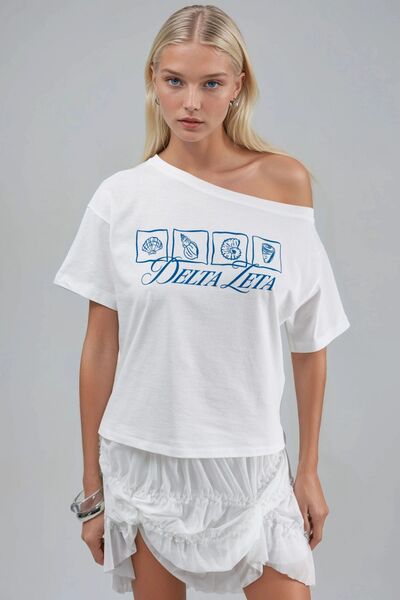 Printed Boat Neck One Shoulder T-Shirt
