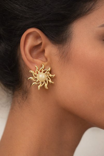 Selene Yellow Stainless Steel Women's Earrings with Sun Figure