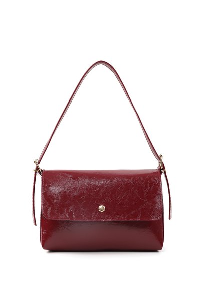 Wrinkled Textured Burgundy Shk302 Faux Leather, Single Compartment with Snap Fasteners, Hand, Arm and Shoulder Bag