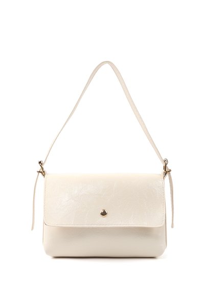 Wrinkled Textured Cream Shk302 Faux Leather, Single Compartment with Snap Fasteners, Hand, Arm and Shoulder Bag