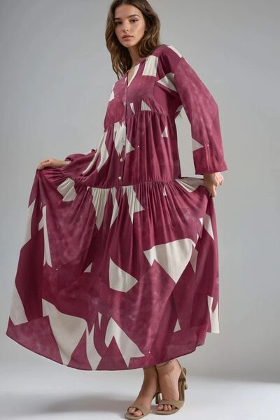 Printed Long Sleeve Viscose Modest Dress