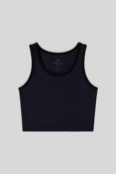 Navy Blue Basic Zero Sleeve Skinny Fit U Collar Women's Crop Top Undershirt - 97162
