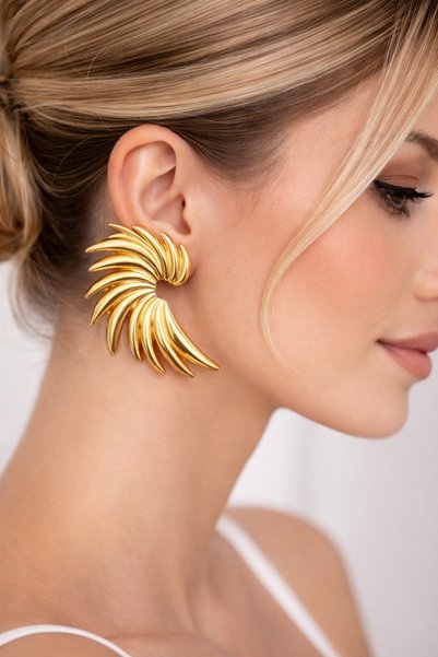 Anka Yellow Steel Large Spiral Design Women's Stud Earrings