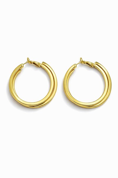 Steel Loop Yellow Double Hoop Earrings - Women's Classic Hoop Earrings