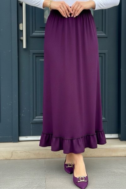 Purple Skirt with Layered Elastic Waist and Draped Design