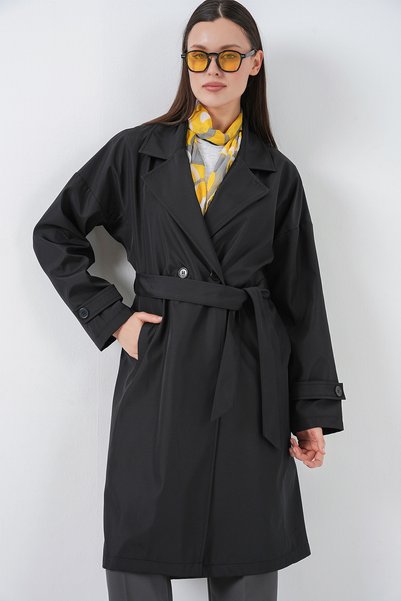 Women's Double-Breasted Collar Trench Coat 5987 - Black