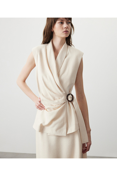 Pleated Double-Breasted Blouse